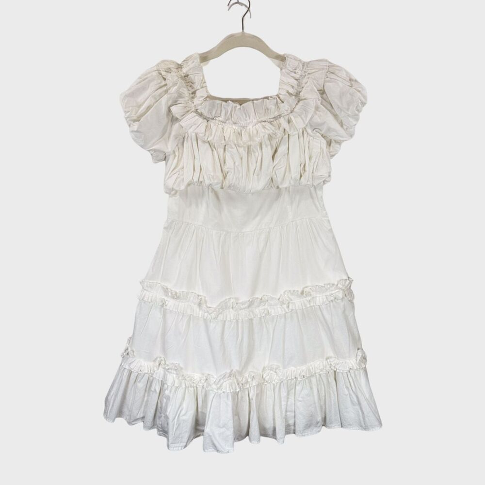 Love The Label Womens White Rosalie Mini Off The Shoulder Tiered Smocked Medium - Picture 2 of 12